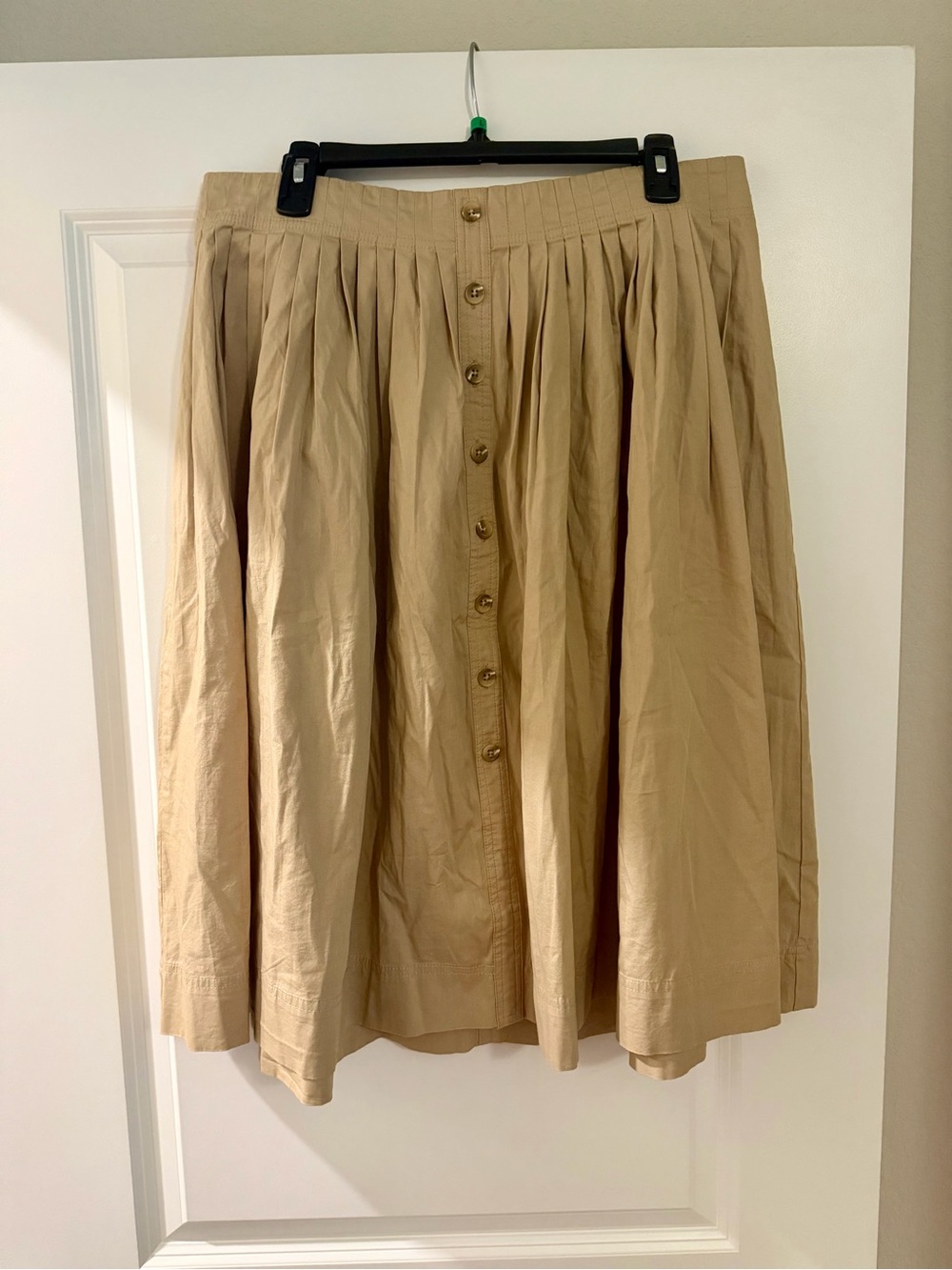 J. Crew Factory Pleated Button-Front Midi Skirt in Tan Size Large